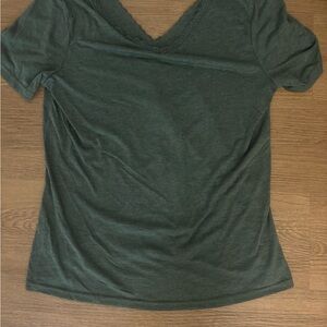 Women's V-Neck Lace Trim Top - Green